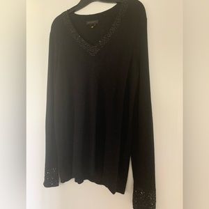 DONNA KARAN black sweater with black sequins. Size M.